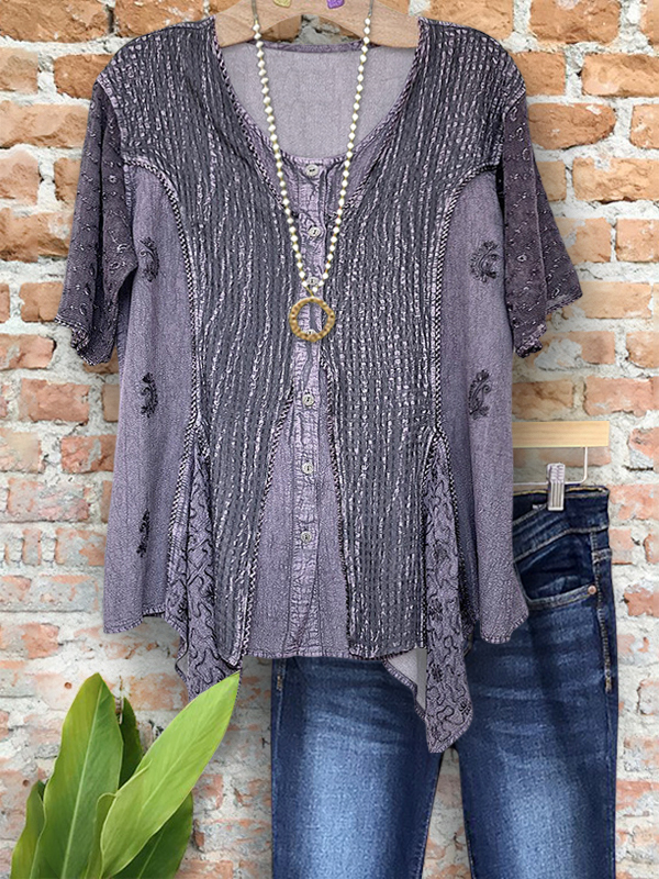 Vintage Ethnic Embroidery Patchwork Top