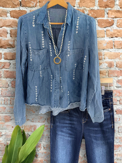 Casual Denim Geometric Print Thin Shirt