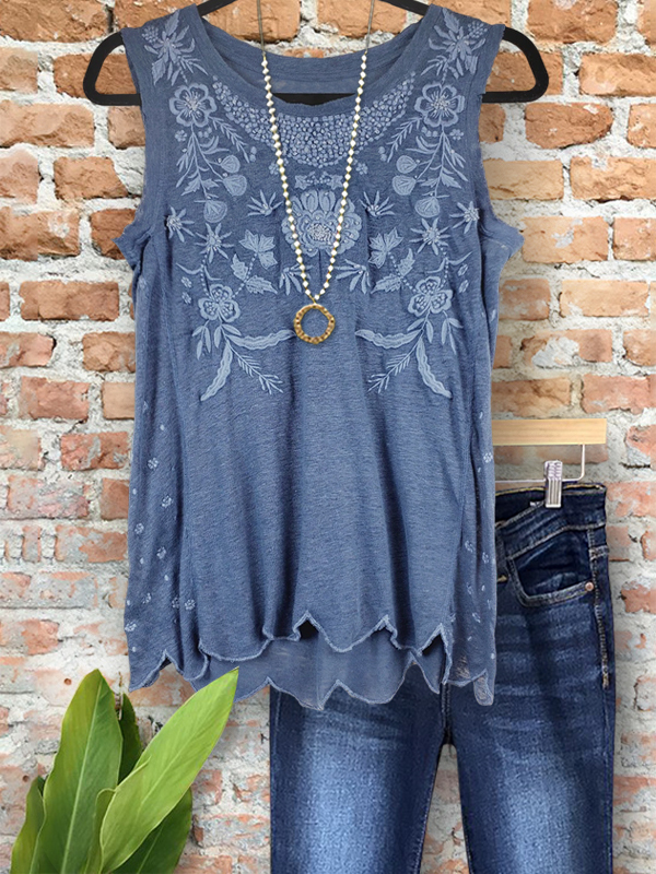 Vintage Chic Embroidered Floral Vest