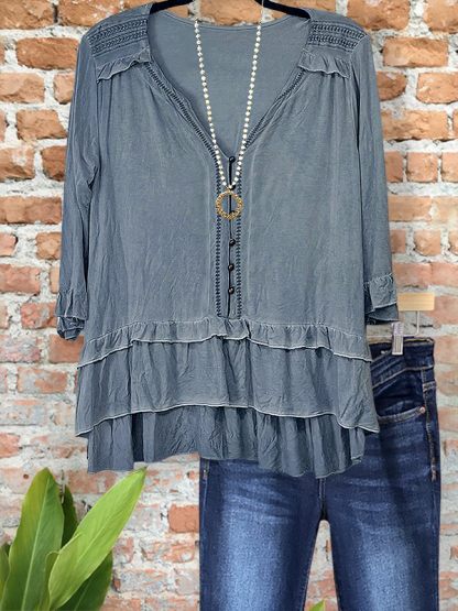 Casual Vintage Double Ruffle Hem Top