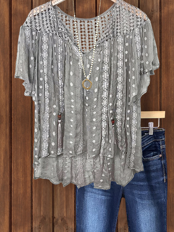 Bohemian Polka Dot Crochet Patchwork Top