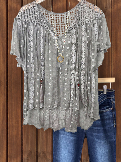 Bohemian Polka Dot Crochet Patchwork Top