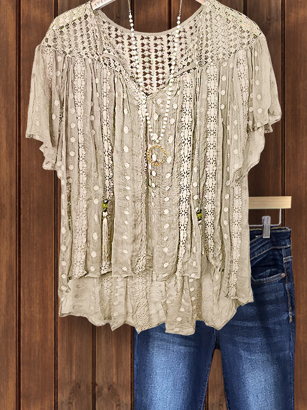 Bohemian Polka Dot Crochet Patchwork Top