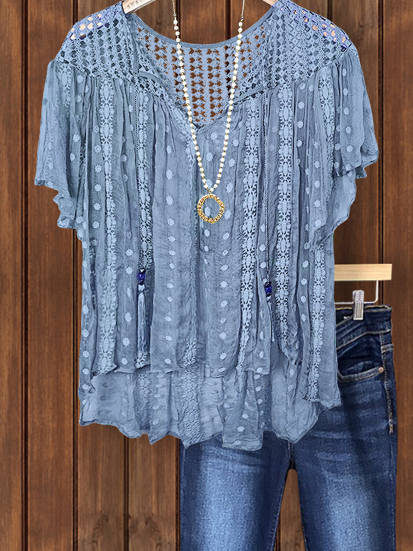 Bohemian Polka Dot Crochet Patchwork Top