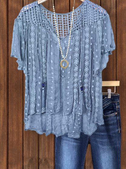 Bohemian Polka Dot Crochet Patchwork Top