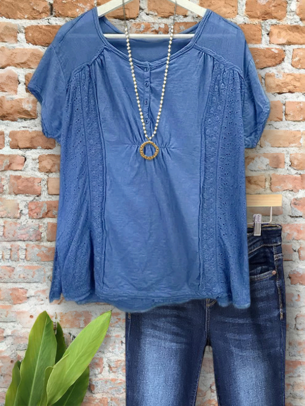 Women's top | Vintage Casual Jacquard Patchwork Ruched Top |Website-shopcharmingrose