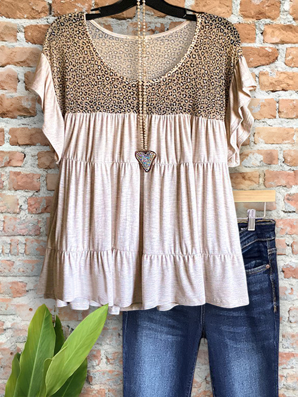 Classic Comfort Leopard Print Ruffle Sleeve Top