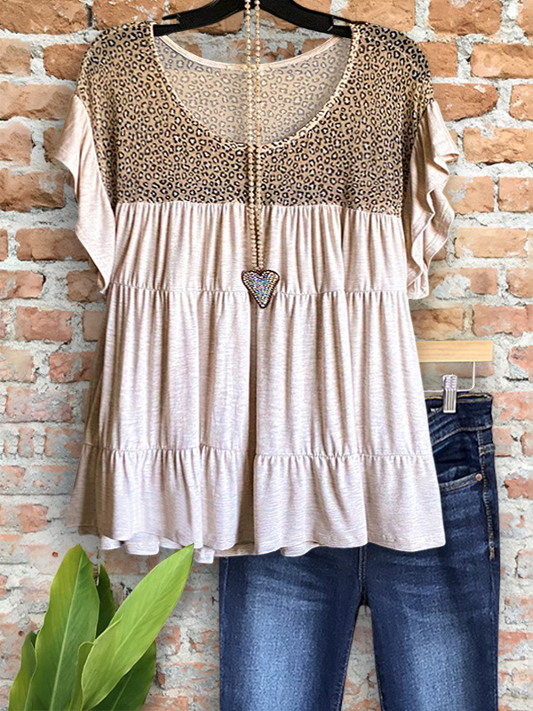 Classic Comfort Leopard Print Ruffle Sleeve Top