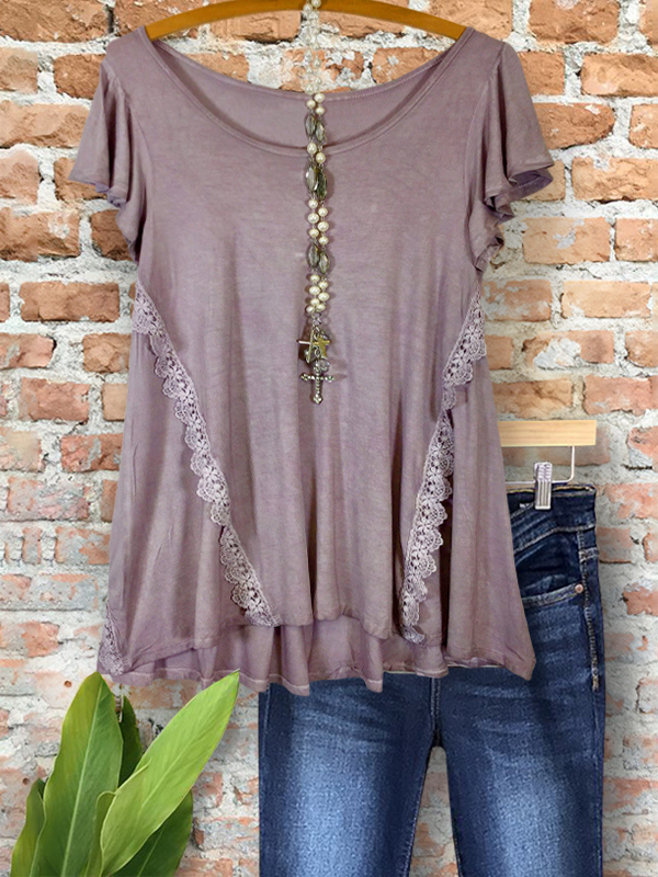 Vintage Cozy Lace Ruffle Short Sleeve Top