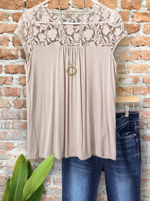 Elegant Floral Lace Ruched Patchwork Top