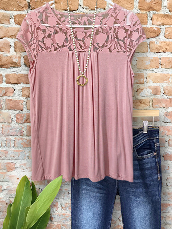 Elegant Floral Lace Ruched Patchwork Top