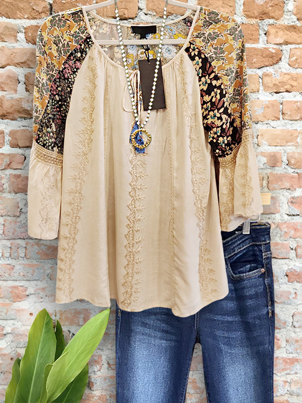 Romantic Floral Embroidered Ruffle Sleeve Top