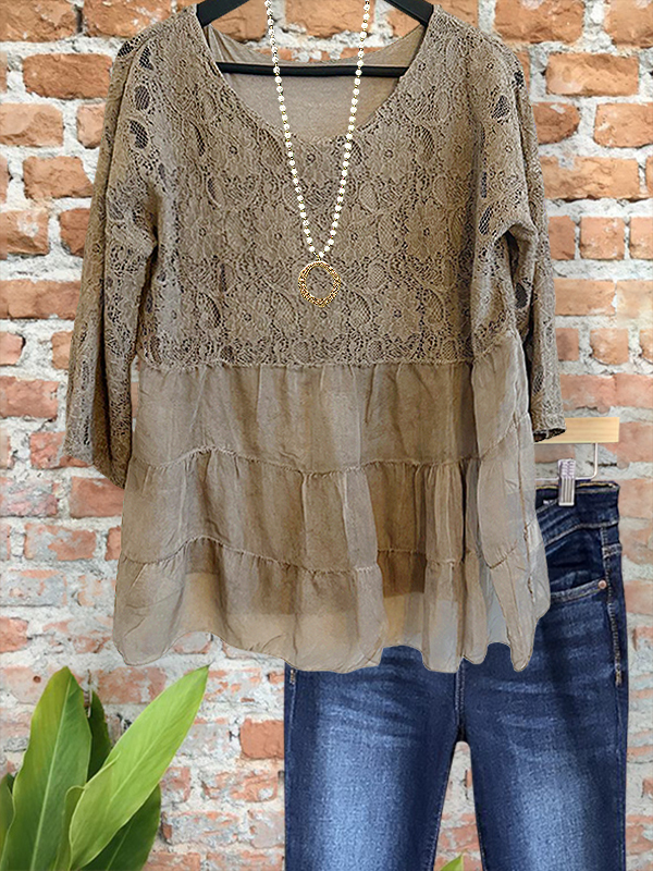 Women's top | Vintage Chic Lace Patchwork Top |Website-shopcharmingrose