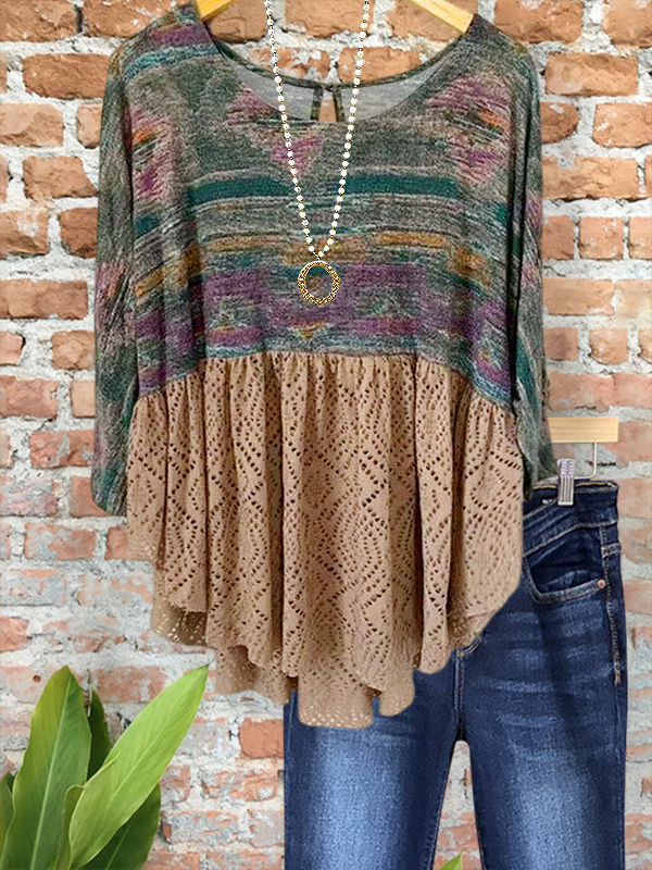 Women's top | Ethnic Print Cutout Ruched Patchwork Top |Website-shopcharmingrose