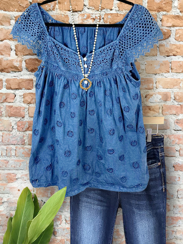 Vintage Print Cutout Patchwork Ruched Top