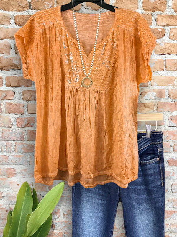 Casual Chic Sparkling Sequin Patchwork Top