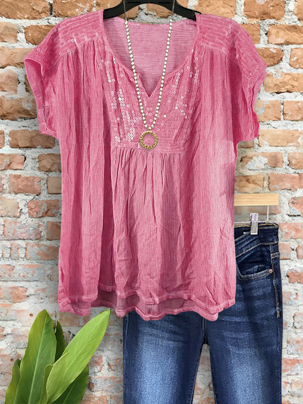 Casual Chic Sparkling Sequin Patchwork Top