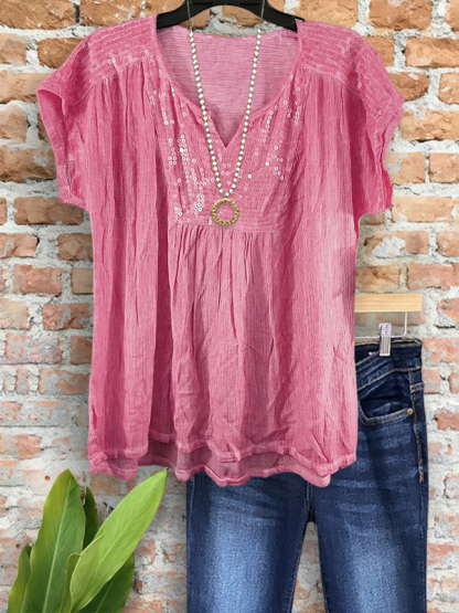 Casual Chic Sparkling Sequin Patchwork Top