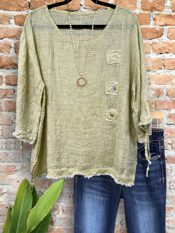 Women's top | Casual Linen Raw Edge Button Top |Website-shopcharmingrose