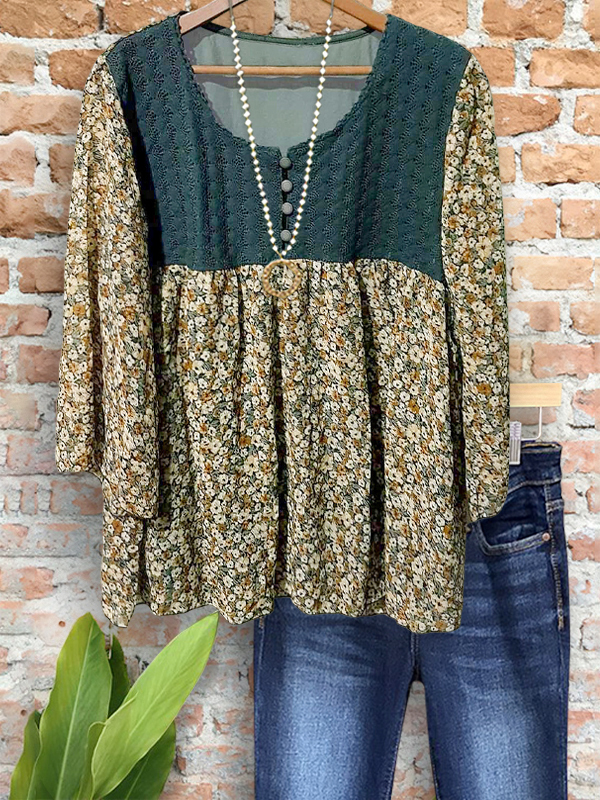 Women's top | Retro Pastoral Bubble Texture Floral Top |Website-shopcharmingrose