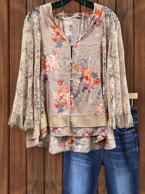 Vintage Romantic Floral Lace Button-Up Top