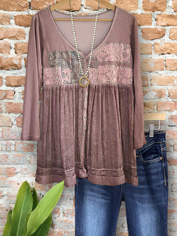 Vintage Cozy Lace Patch Patchwork Top