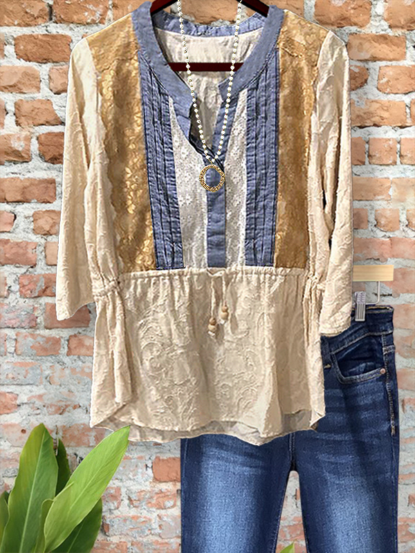 Women's top | Vintage Textured Floral Lace Patchwork Top |Website-shopcharmingrose