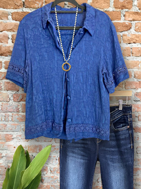 Women's top | Casual Textured Webbing Patchwork Shirt |Website-shopcharmingrose