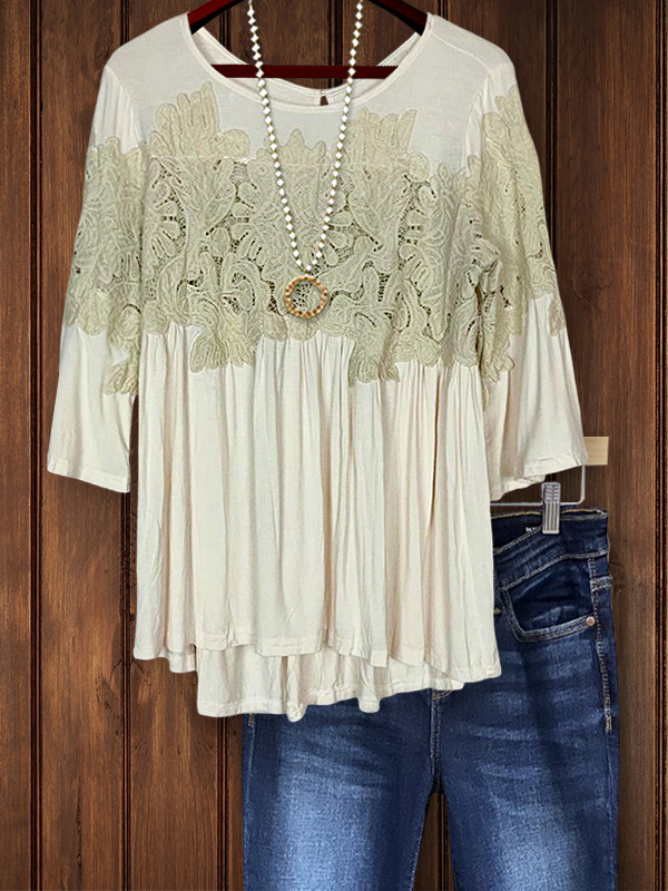 Women's top | Casual Elegant Lace Patchwork Ruched Top |Website-shopcharmingrose