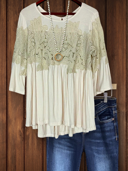 Casual Elegant Lace Patchwork Ruched Top
