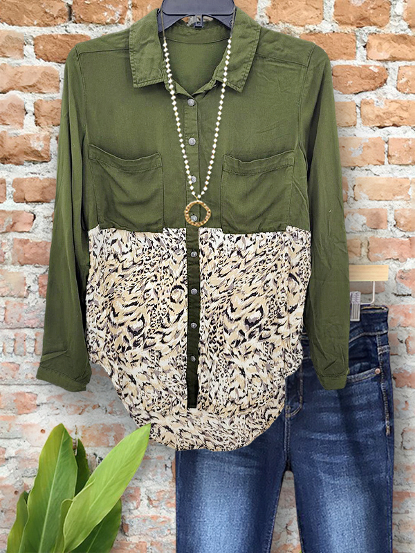 Casual Classic Leopard Print Patchwork Shirt