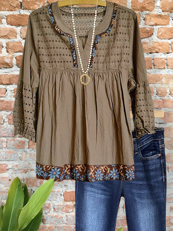 Women's top | Vintage Cotton Cutout Floral Patchwork Top |Website-shopcharmingrose