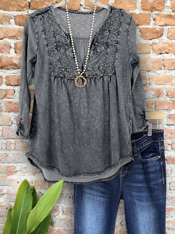 Women's top | Casual Vintage Lace Patchwork Top |Website-shopcharmingrose