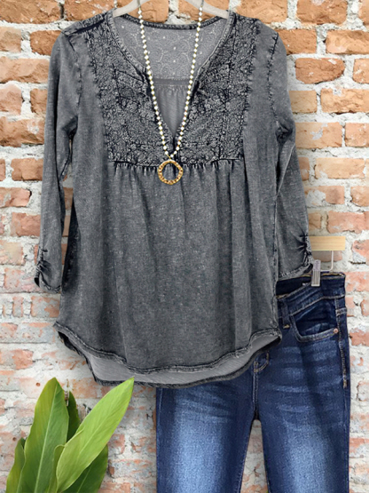 Casual Vintage Lace Patchwork Top