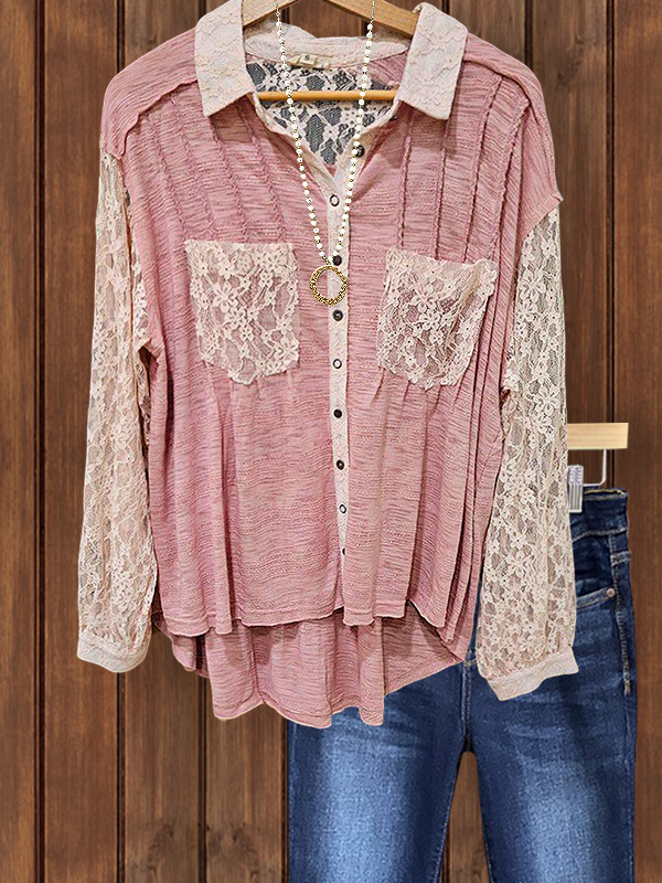 Women's top | Romantic And Cozy Lace Knitted Patchwork Top |Website-shopcharmingrose