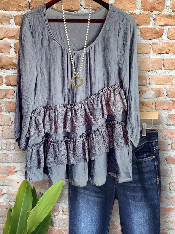 Women's top | Casual Chic Lace Ruffle Decorative Top |Website-shopcharmingrose