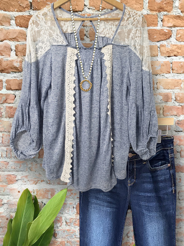 Cozy Sheer Patchwork Gathered Detail Top