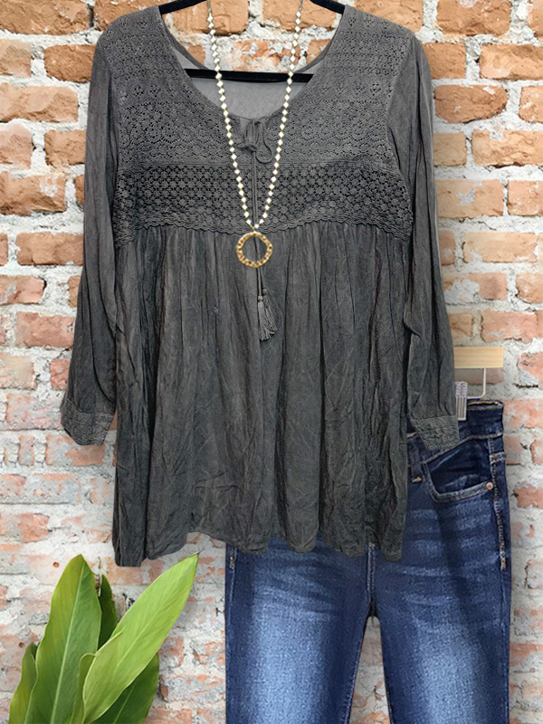 Vintage Lace Patchwork Crew Neck Top