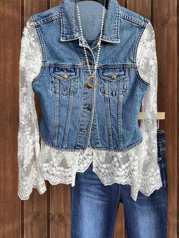 Vintage Chic Denim Lace Patchwork Jacket