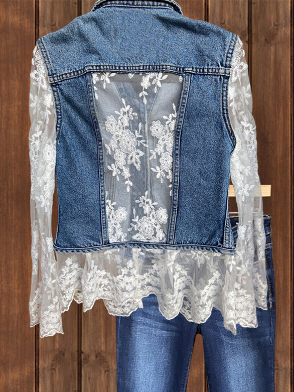 Vintage Chic Denim Lace Patchwork Jacket