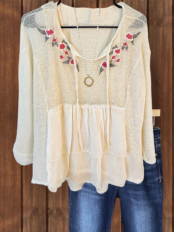 Women's top | Casual Crochet Mesh Embroidered Floral Top |Website-shopcharmingrose