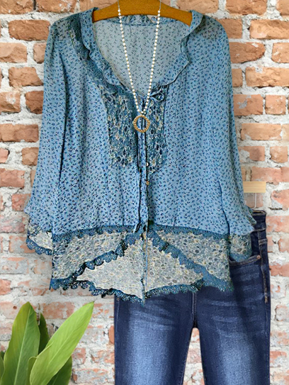 Retro Pastoral Floral Print Webbing Top