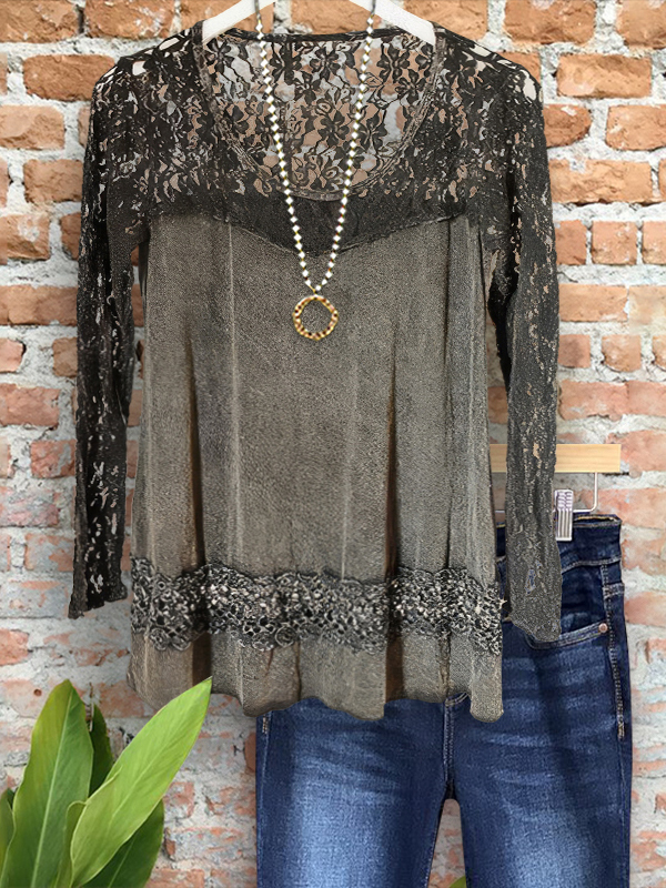 Women's top | Vintage Comfort Lace Patchwork Top |Website-shopcharmingrose