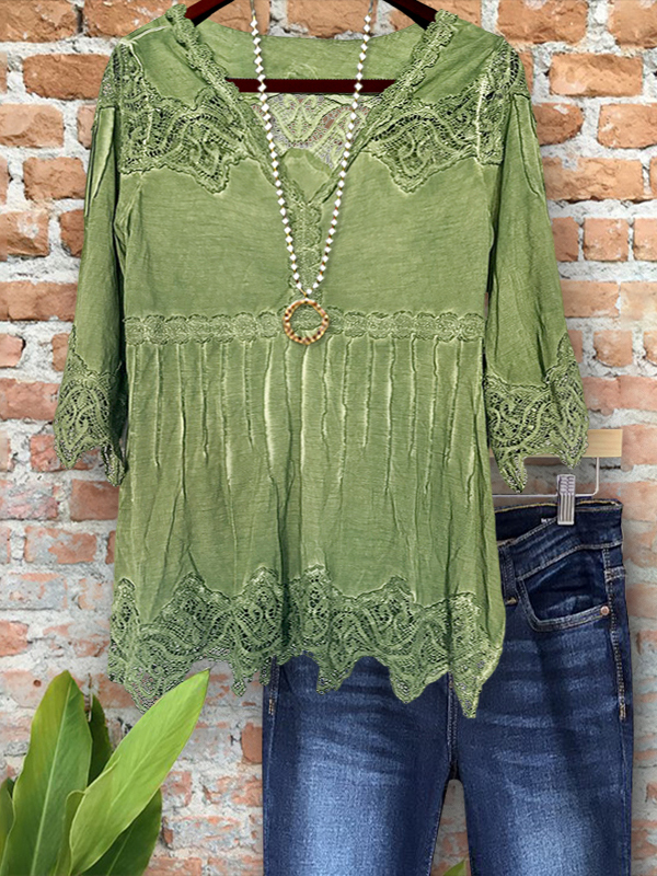 Women's top | Charming Vintage Crochet Lace Patchwork Top |Website-shopcharmingrose