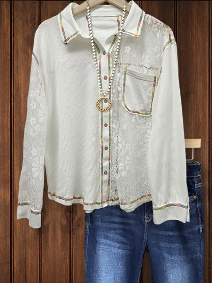 Casual Cozy Rainbow Lace Patchwork Shirt