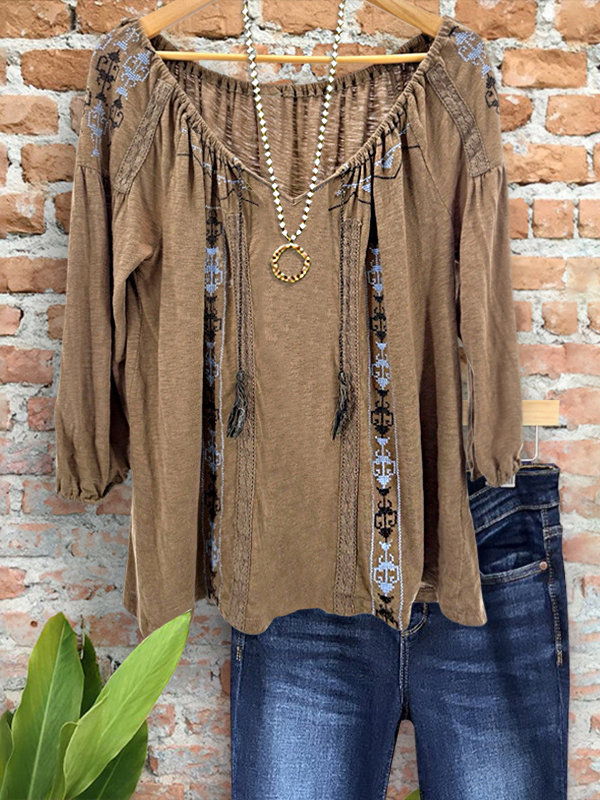 Women's top | Ethnic Embroidered Webbing Ruched Top |Website-shopcharmingrose