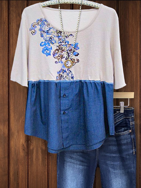 Women's top | Vintage Cozy Stripe Button Hem Top |Website-shopcharmingrose