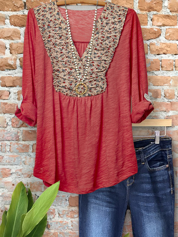 Vintage Cozy Floral Print Ruched Top