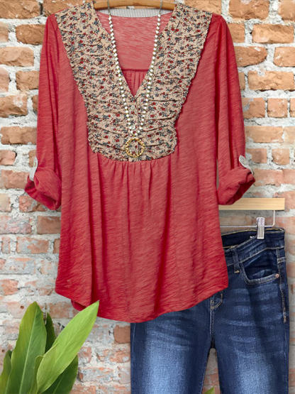 Vintage Cozy Floral Print Ruched Top