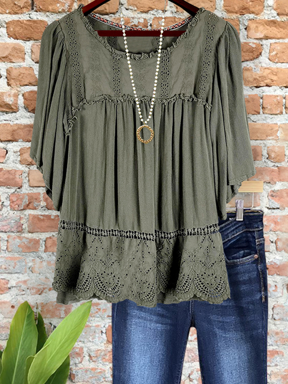 Retro Jacquard Textured Puff Sleeve Top